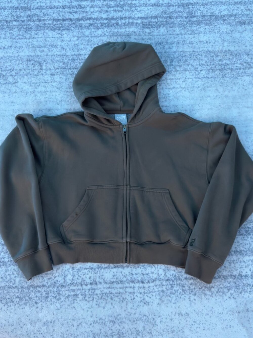 Aritzia Tna Cozy Fleece Boyfriend Zip Hoodie Crop Khaki Brown XS
